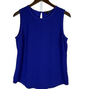 St. John Liquid Satin Sleeveless Shell Tank‎ Blue S Quiet Luxury Minimalist Chic